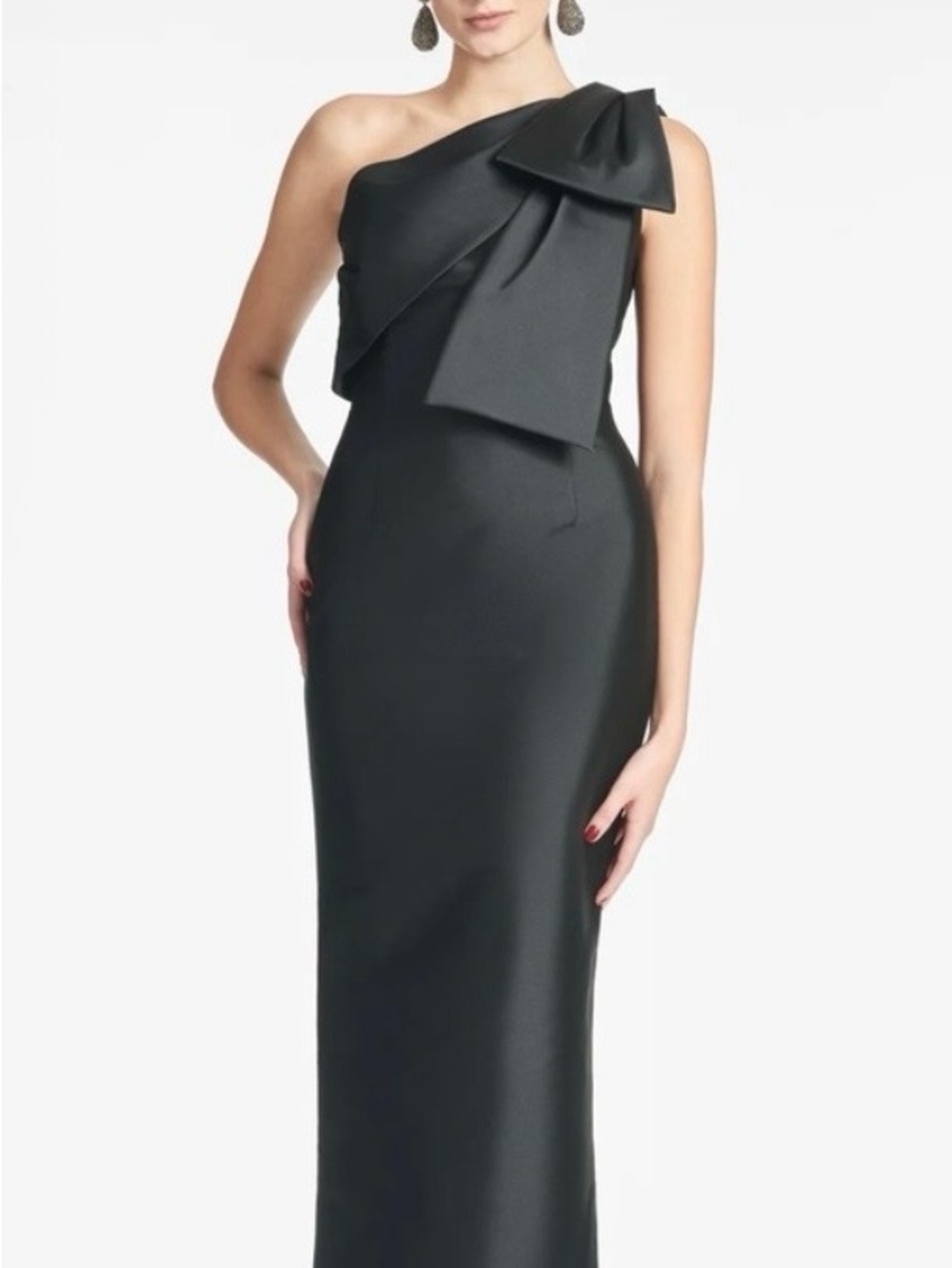 Sachin + Babi Black One-Shoulder Gown with Sculpted Bow